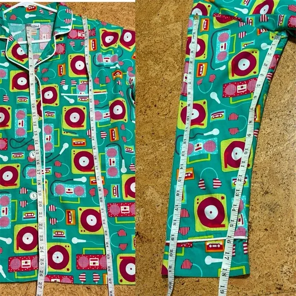 Bed Head Wm’s 100% Cotton Retro Music Print 2 Piece Pajamas Set In Sz L
